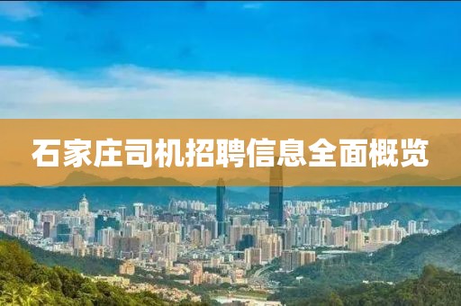 石家庄司机招聘信息全面概览
